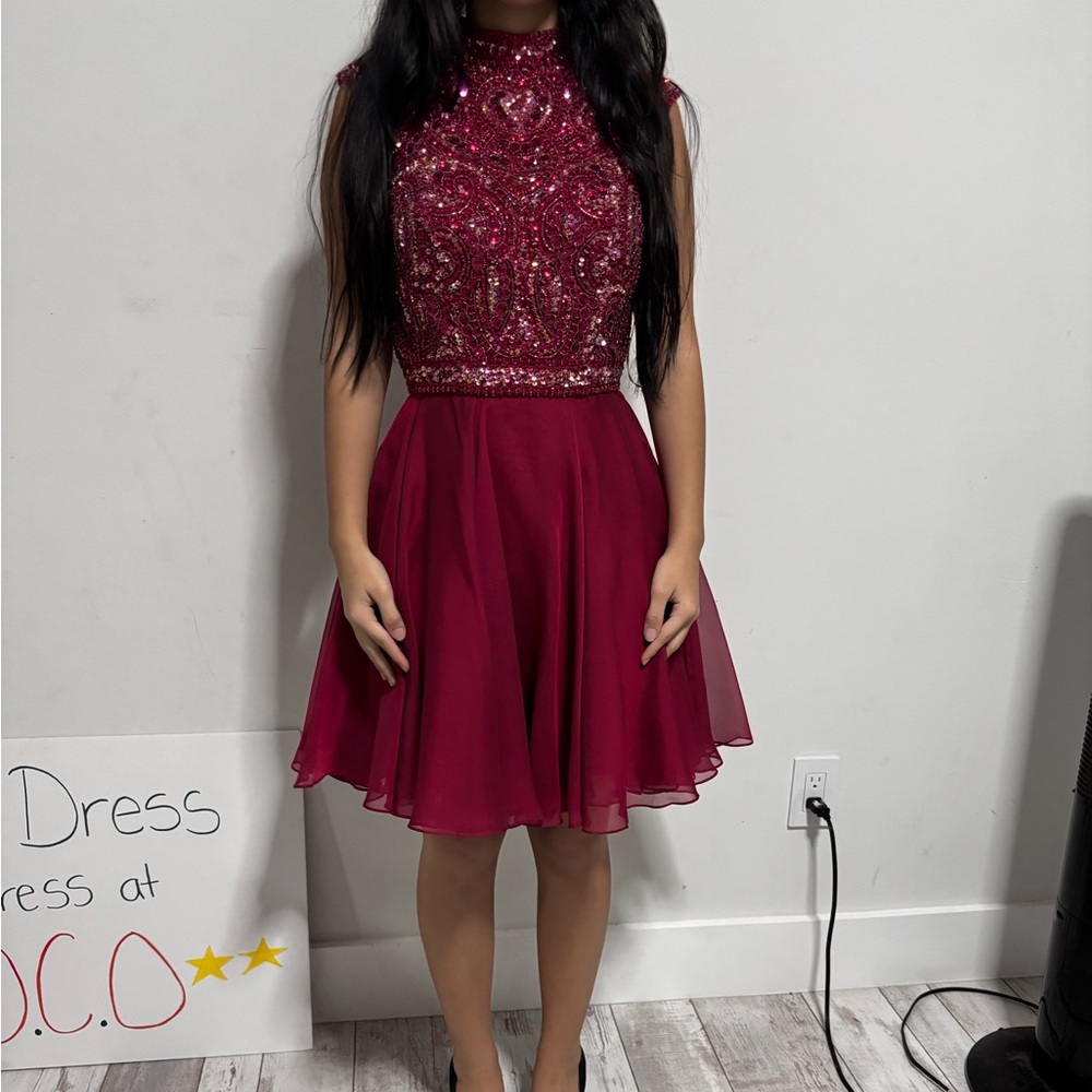 Sherri Hill Burgundy Sequin Dress